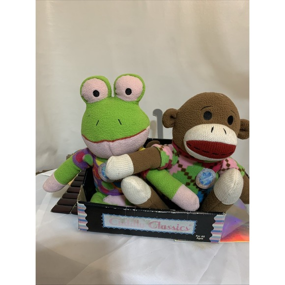 Dan Dee Other - Dan Dee Sock Monkey Frog Pair 16 Inch Knit Stuffed Animal Toys NEW In Box Vntg
